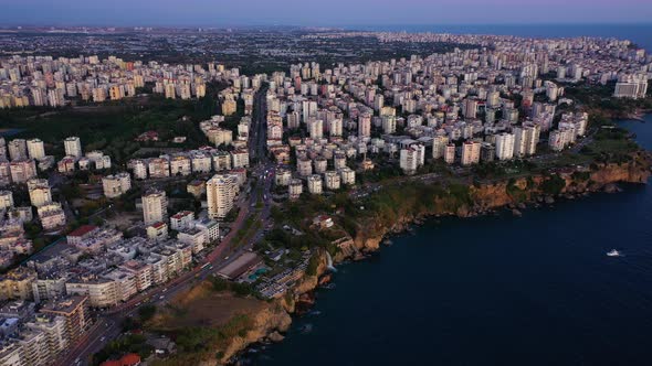 Beautiful Mediterranean City at Sunset Aerial View alt
