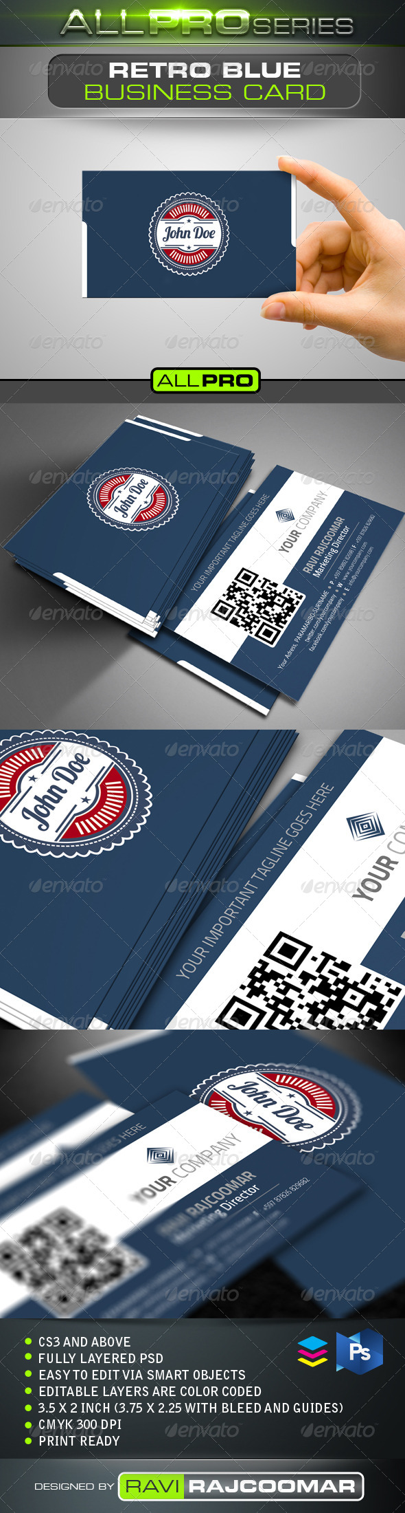 Retro Blue Business Card - Retro/Vintage Business Cards