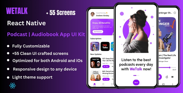 Podify - Podcast & Audiobook React Native Expo App Ui Kit
