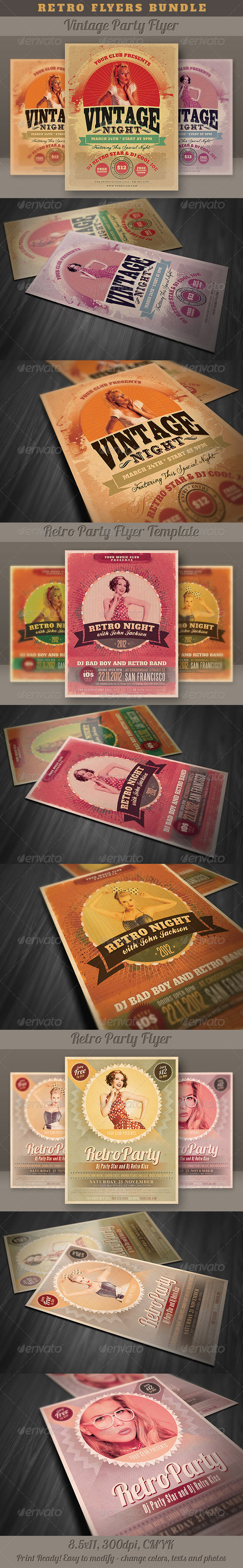 Retro Flyers Bundle - Clubs & Parties Events