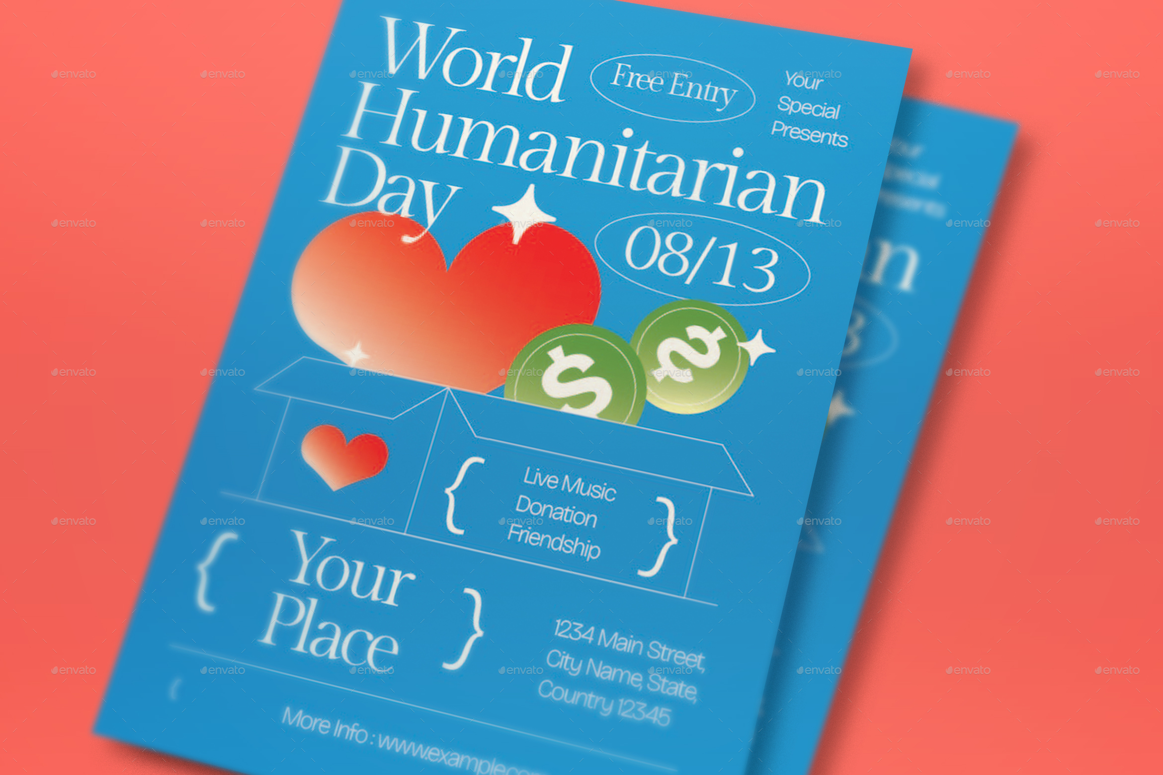 Blue Y2K World Humanitarian Day Flyer Set, Print Templates | GraphicRiver