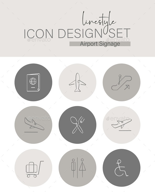 [DOWNLOAD]Linestyle Icon Design Set Airport Signage