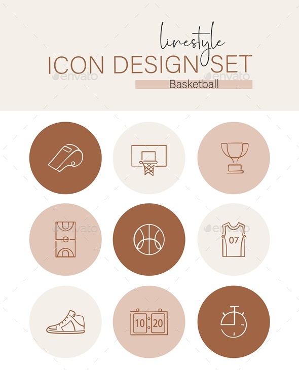 Linestyle Icon Design Set Basketball