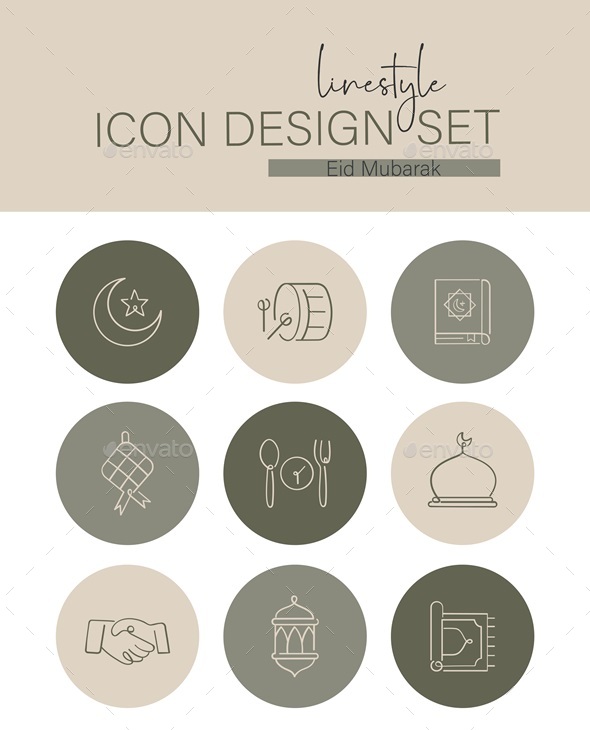 Linestyle Icon Design Set Eid Mubarak