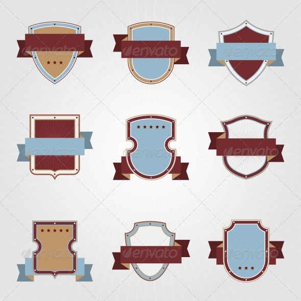 Vintage Heraldry Shields Retro Style Set - Decorative Symbols Decorative