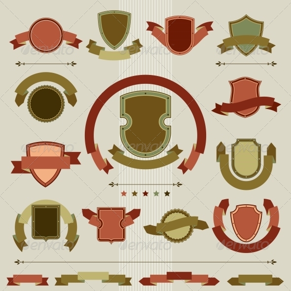 Vintage Heraldry Shields Retro Style Set - Decorative Symbols Decorative