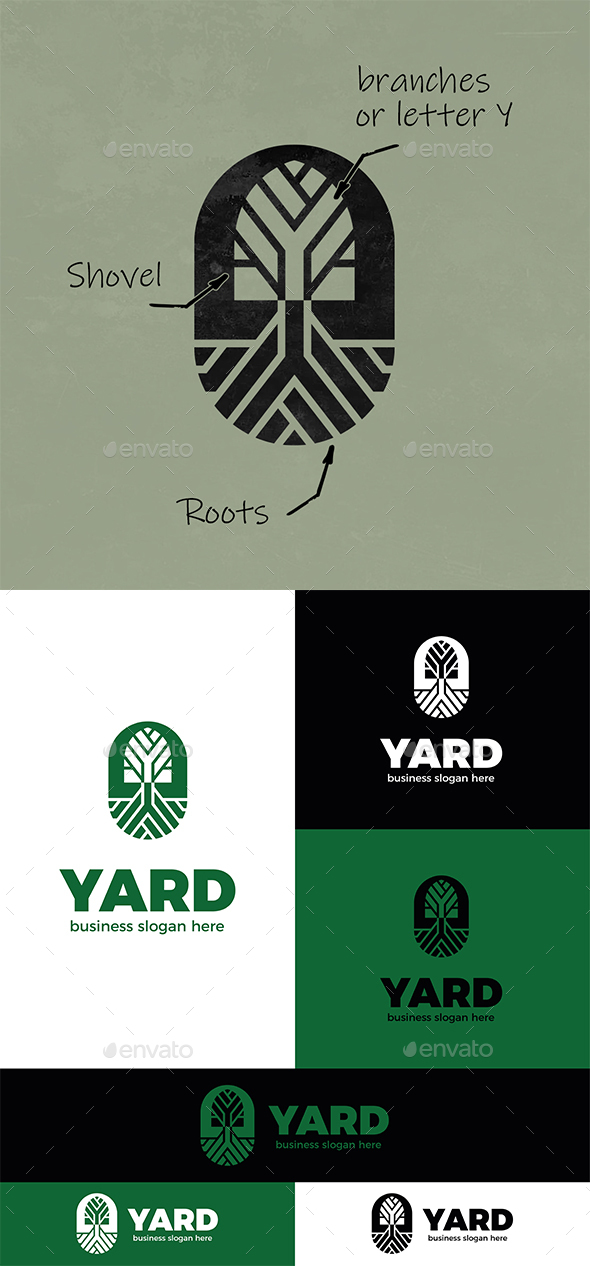 Garden Yard - Shovel and Roots and Letter Y Logo