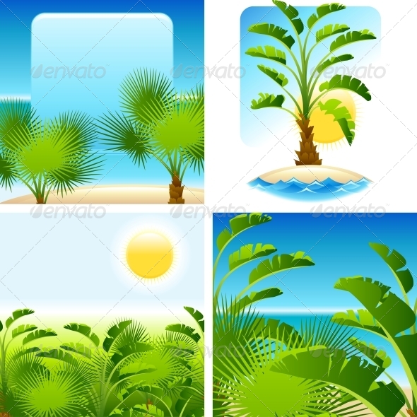 Tropical Palm with Sea on Sunny Backgrounds - Travel Conceptual