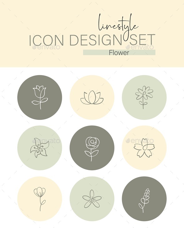 Linestyle Icon Design Set Flower