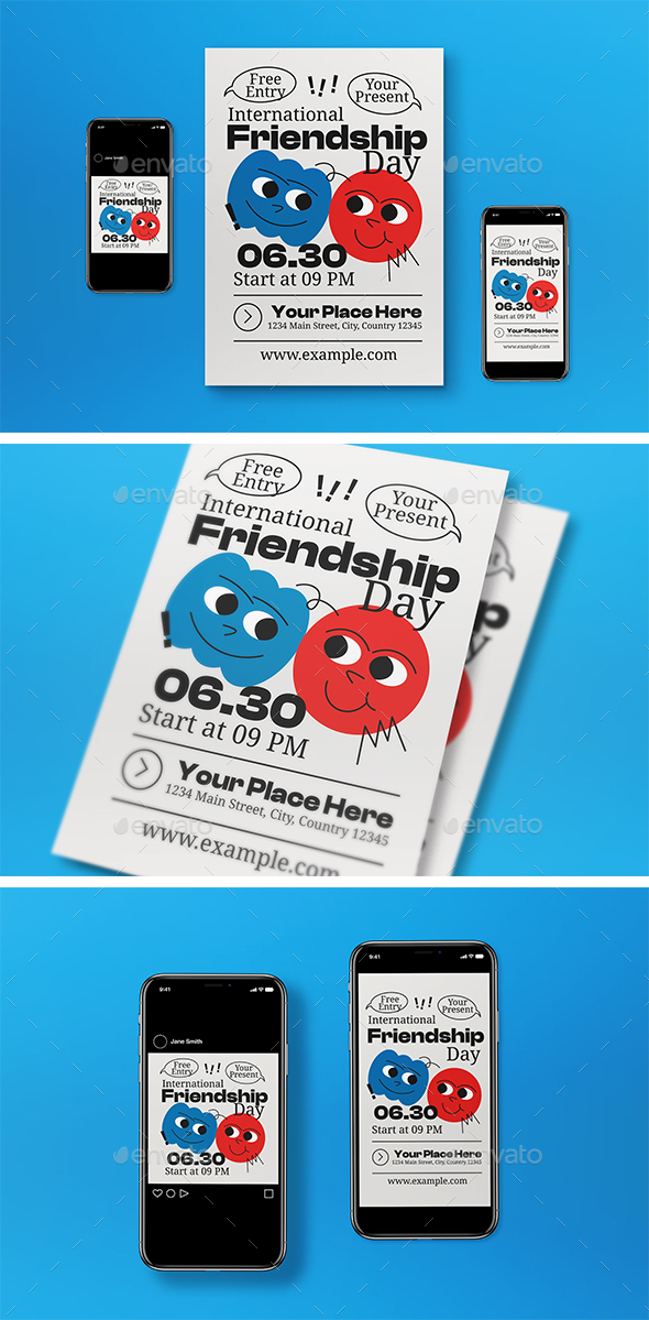 White Antidesign International Friendship Day Flyer Set