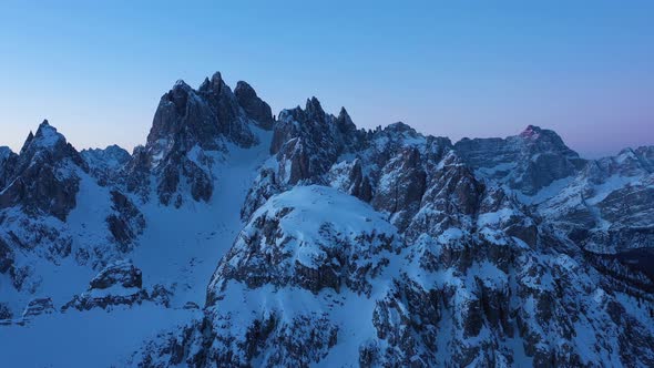 Cadini Di Misurina Mountains at Winter Morning Twilight alt