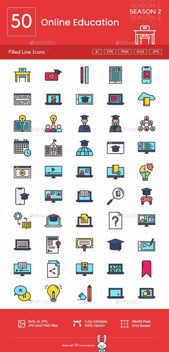 Online Education Filled Line Icons