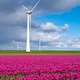 A picturesque scene of a windmill standing tall in the background, surrounded by a field filled with - PhotoDune Item for Sale