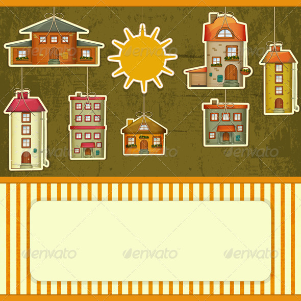 Set of Houses Retro Card - Buildings Objects