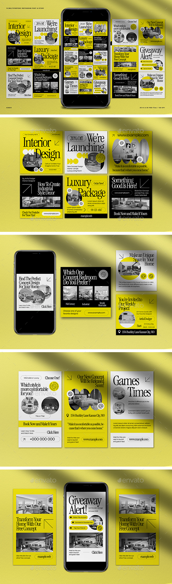 [DOWNLOAD]Yellow Geo Minimalism Design Interior Instagram Pack
