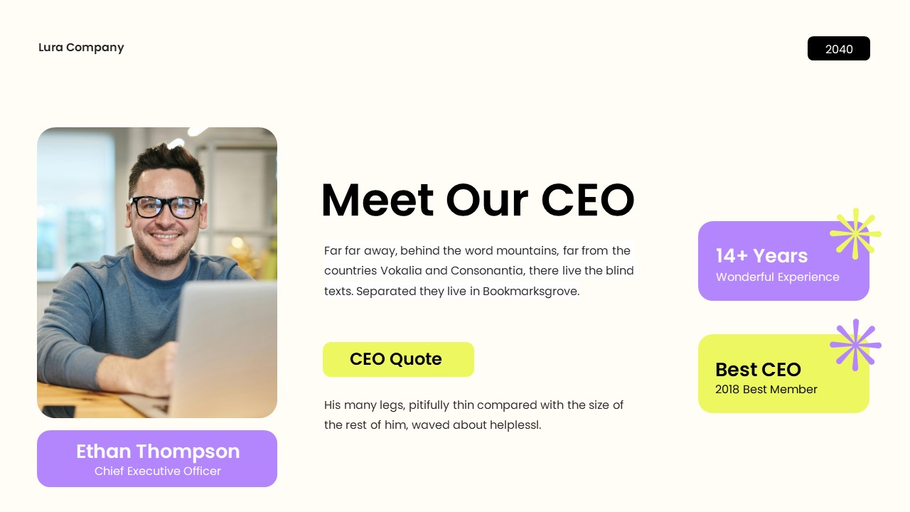 Purple Yellow Modern Company Profile Keynote, Presentation Templates