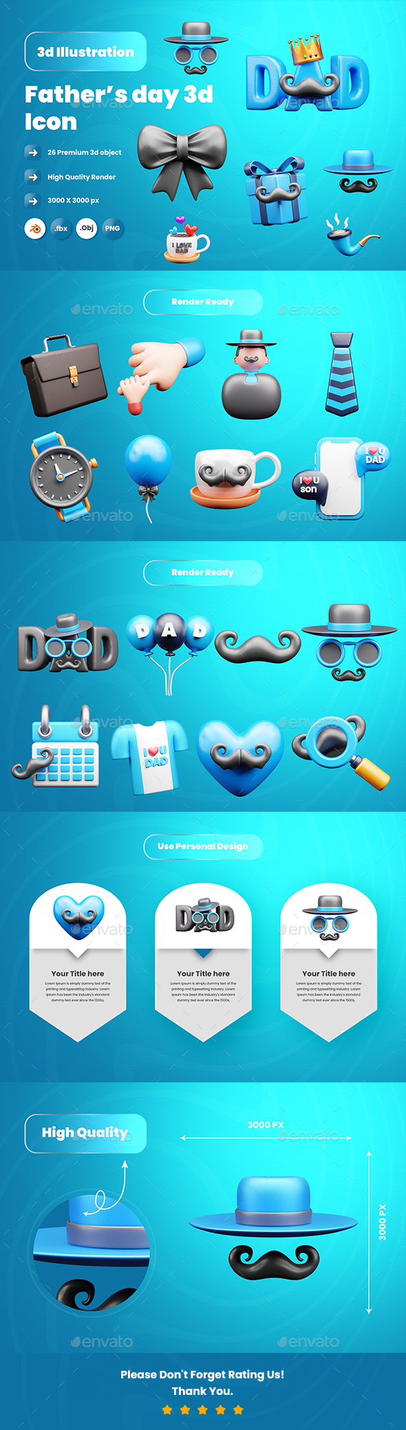 Father's Day 3d Illustration  Icon Pack