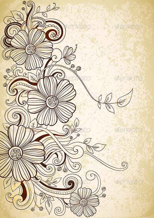 Hand Drawn Floral Background - Flowers & Plants Nature