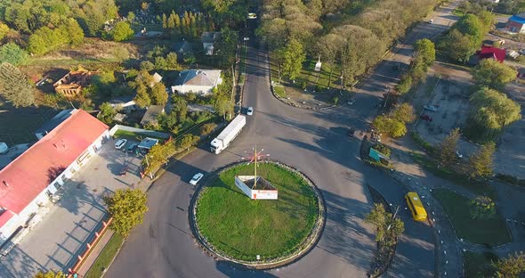 Panoramic Aerial drone view of small town