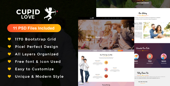 CUPID LOVE - Dating Website PSD Template