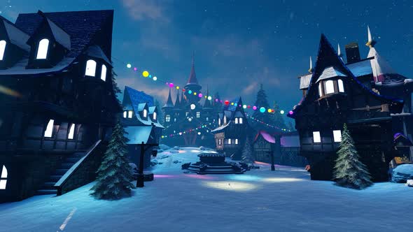 Winter Street And Fairytale Castle