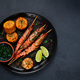 langoustines on skewers, shrimp kebab, with fried corn, spices and herbs, homemade, no people, - PhotoDune Item for Sale