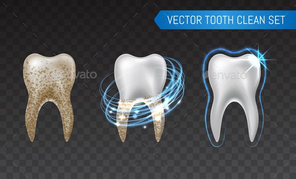 Vector Set of 3d Realistic Clean and Dirty Tooth