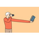 Myopic Elderly Man Uses Binoculars to Read Book