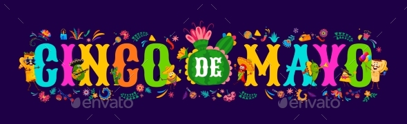 Cinco De Mayo Lettering Mexican Holiday Banner
