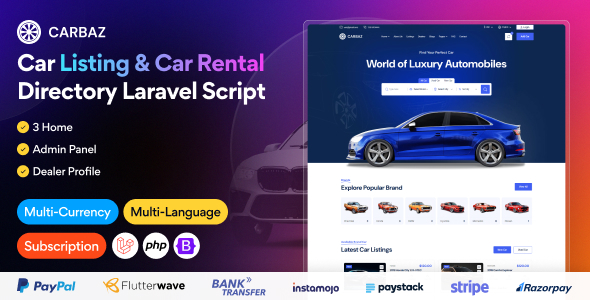 Carbaz - Car listing & Car Rental Directory Laravel Script