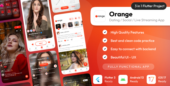 Orange - Dating app with Livestream, Chat, Gifts, Payouts : Flutter - Laravel : Full App