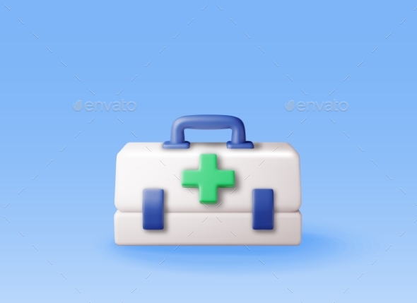 3d First Aid Kit with Green Cross Isolated