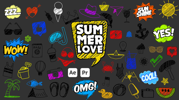 Summer Scribble Icons Titles template preview