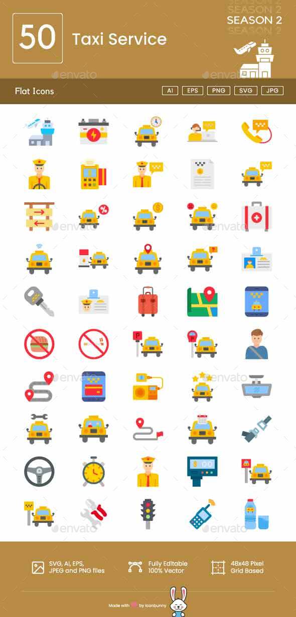 [DOWNLOAD]Taxi Service Flat Multicolor Icons