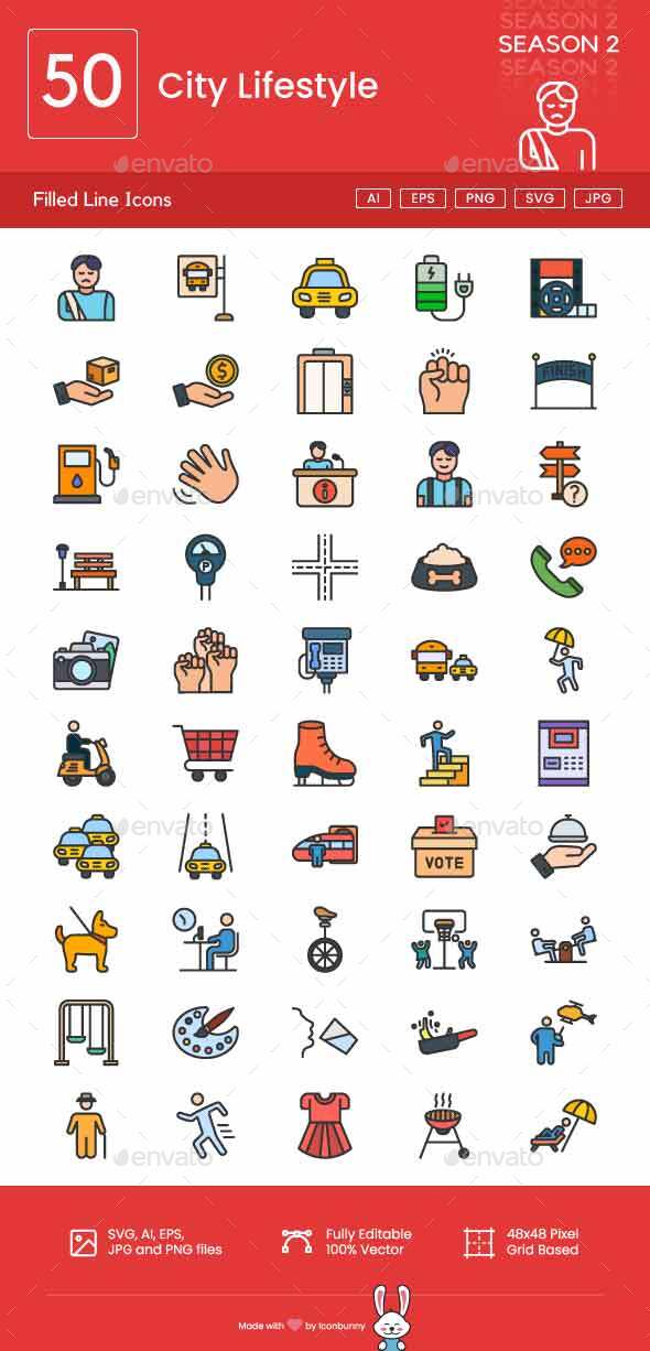 [DOWNLOAD]City Lifestyle Filled Line Icons