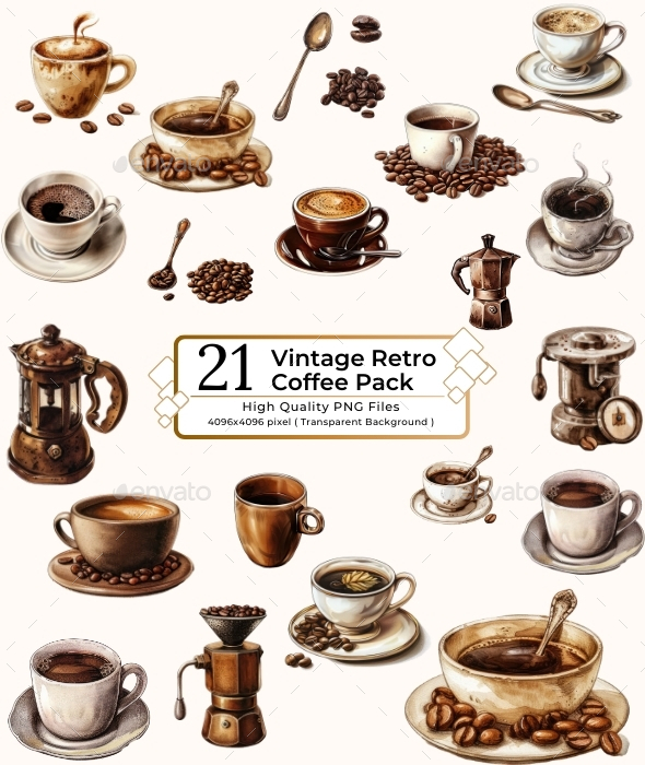 [DOWNLOAD]Vintage Retro Coffee Clipart Pack