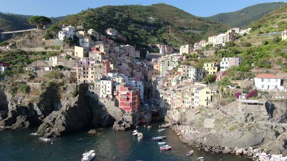 Aerial view of Riomaggiore village, part of Cinque Terre, Italy, Europe alt