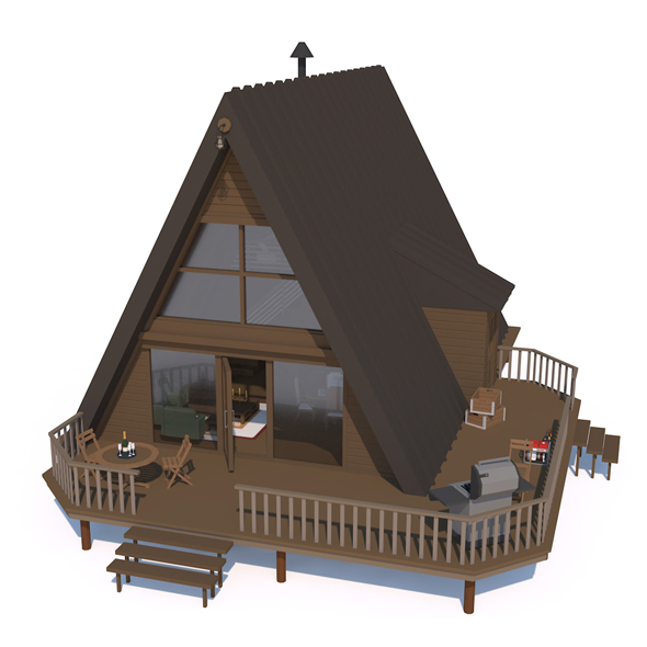 A Frame Log Cabin - Game Ready Low Poly