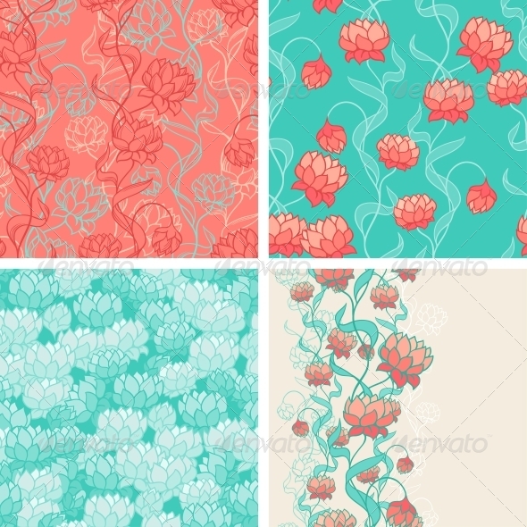 Seamless Patterns with Abstract Flowers. - Flowers & Plants Nature