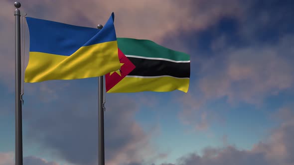 Mozambique  Flag Waving Along With The National Flag Of The Ukraine   4 K alt