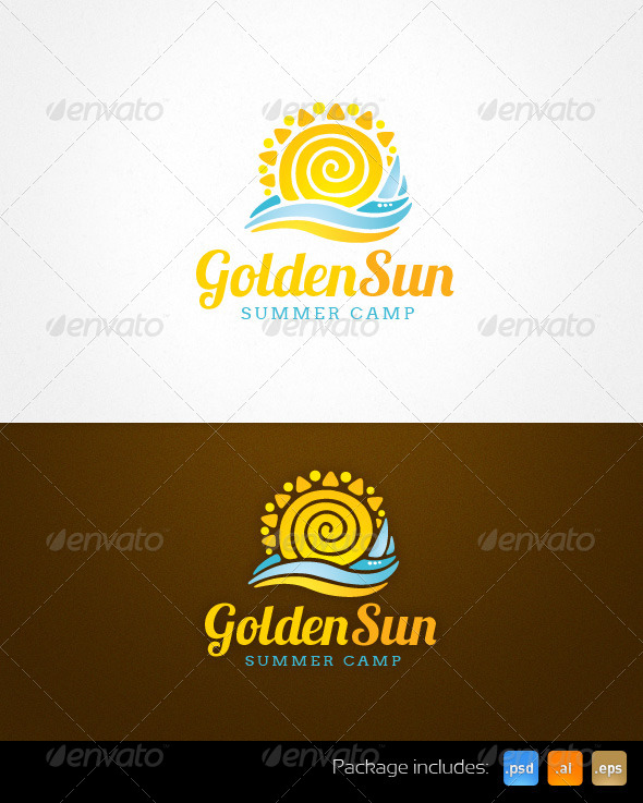 Golden Sun Summer Camp Resort Logo Template - Nature Logo Templates