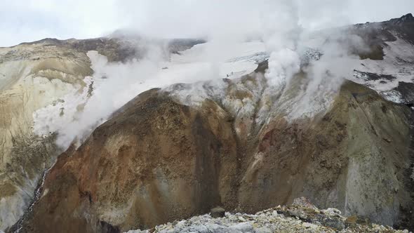 Crater of active volcano: thermal field, fumarole, hot spring