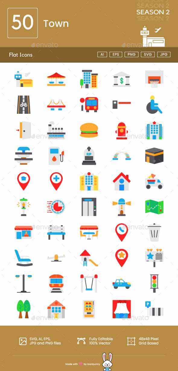 [DOWNLOAD]Town Flat Multicolor Icons