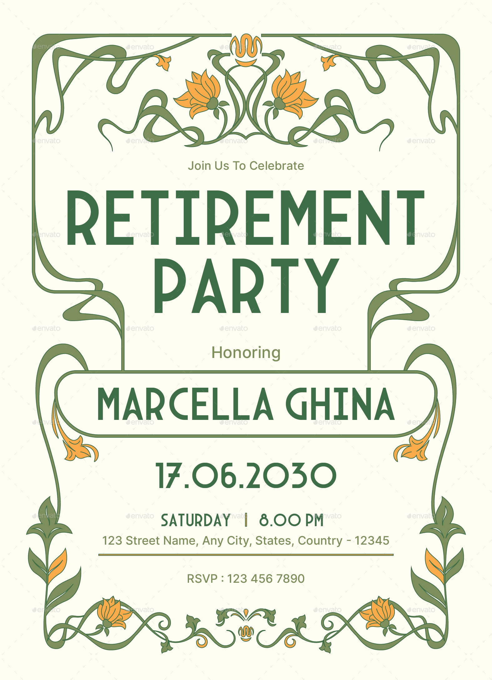 Retirement Party Invitation Art Nouveau, Print Templates | GraphicRiver