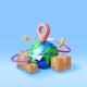 3D Planet Earth and Cardboard Box