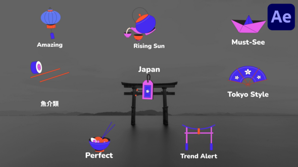 Japan Style Icons And Titles for After Effects Titles template preview