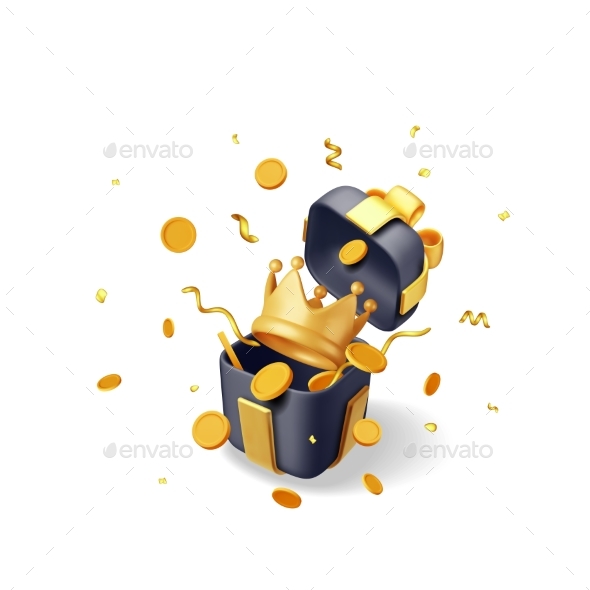 [DOWNLOAD]3D Gift Box with Golden Crown and Confetti