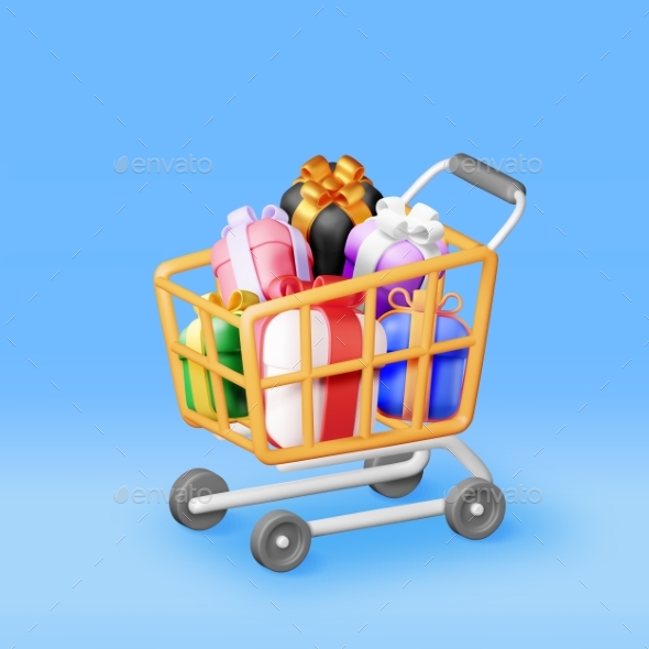 [DOWNLOAD]3D Metal Shopping Cart with Heap of Gift Boxes