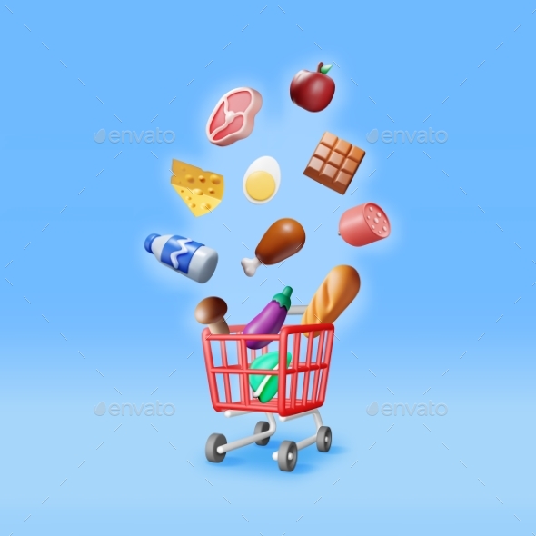 [DOWNLOAD]3D Shopping Cart with Fresh Products