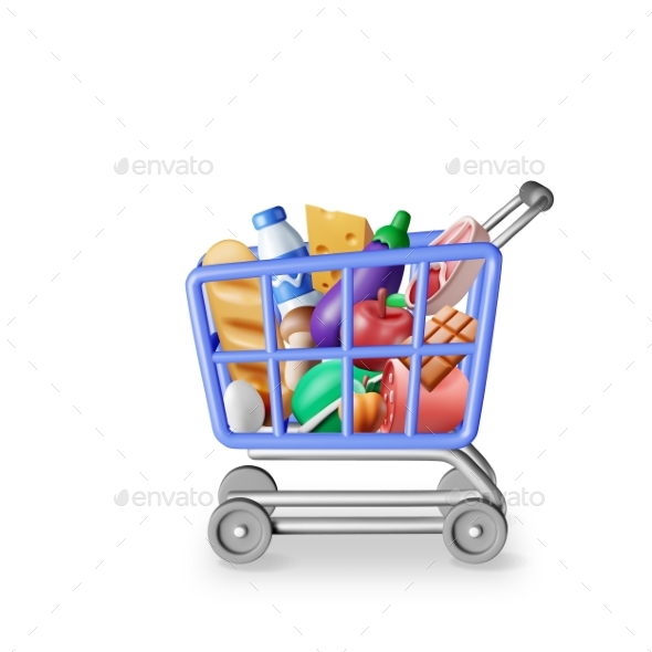 [DOWNLOAD]3D Shopping Plastic Basket with Fresh Products